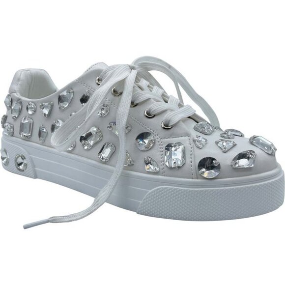 AZALEA WANG" JEWELED ONE " -WHITE  LACE UP SNEAKER { BRAND NEW !!!!!!!!!! - Picture 1 of 3